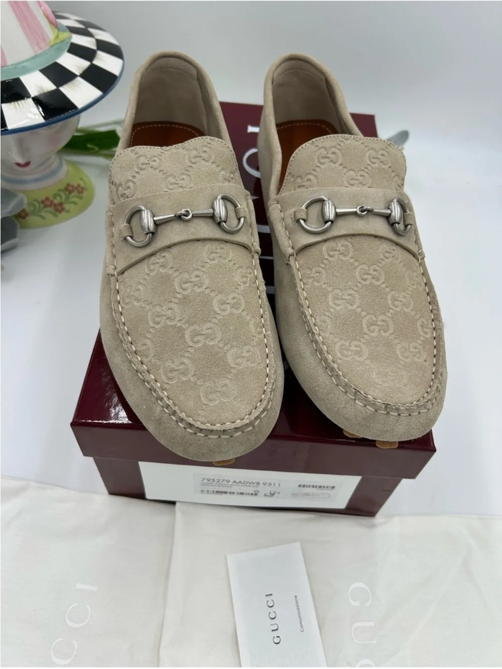 Men’s Gucci suede GG embossed loafers size 12.5 fits 13 US made Italy